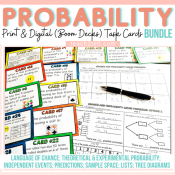Preview of Theoretical Probability Activities Print Digital Task Cards Boom Cards Bundle