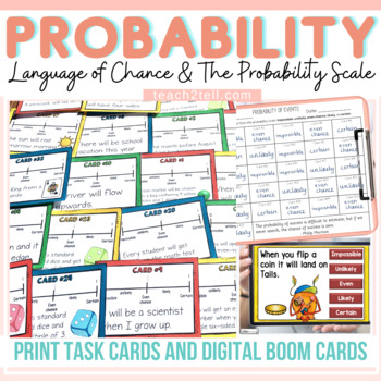 Preview of Probability Scale Language of Chance Print and Digital Task Cards Activities