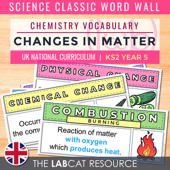Preview of CHANGES IN MATTER | Science Classic Word Wall (Chemistry Vocabulary) [UK]