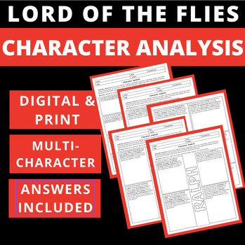 Preview of CHARACTER ANALYSIS - LORD OF THE FLIES - MULTI & ONE-PAGER - DIGITAL & PRINT
