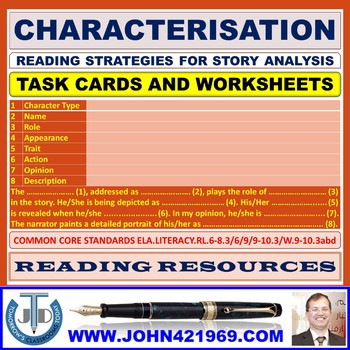 Preview of CHARACTERIZATION WORKSHEETS AND TASK CARDS