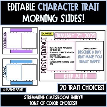 Preview of CHARACTER TRAIT Morning Slides!  Editable!