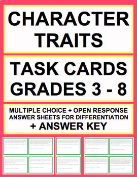 Preview of CHARACTER TRAIT TASK CARDS: CHARACTERIZATION