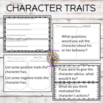 CHARACTER TRAITS WORKSHEETS by Fluttering Through the Common Core K - 3