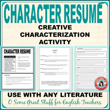 Preview of Novel Characterization Activity Character's Resume for Any Novel Any Character