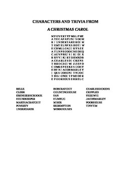 Preview of CHARACTERS AND TRIVIA FROM A CHRISTMAS CAROL WORD SEARCH