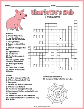 Charlotte's Web﻿” Vocabulary Matching, Crossword & Word Search Package