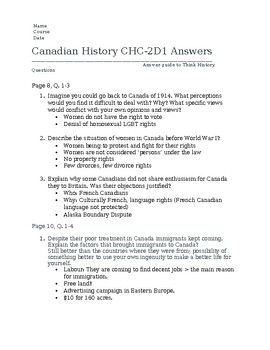 Preview of CHC2D1 Think History Answers Guide to All Questions