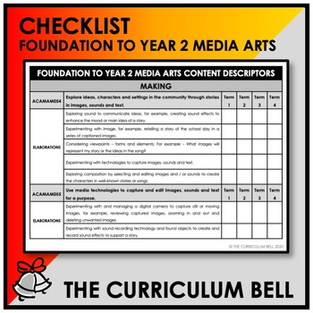 Preview of CHECKLIST | AUSTRALIAN CURRICULUM | FOUNDATION TO YEAR 2 MEDIA ARTS