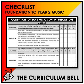 Preview of CHECKLIST | AUSTRALIAN CURRICULUM | FOUNDATION TO YEAR 2 MUSIC