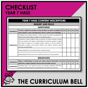 Preview of CHECKLIST | AUSTRALIAN CURRICULUM | YEAR 7 HASS