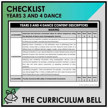 Preview of CHECKLIST | AUSTRALIAN CURRICULUM | YEARS 3 AND 4 DANCE