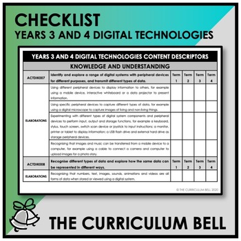 Preview of CHECKLIST | AUSTRALIAN CURRICULUM | YEARS 3 AND 4 DIGITAL TECHNOLOGIES