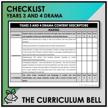 Preview of CHECKLIST | AUSTRALIAN CURRICULUM | YEARS 3 AND 4 DRAMA