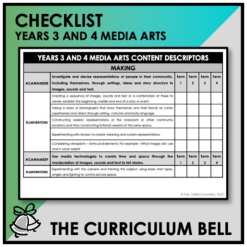 Preview of CHECKLIST | AUSTRALIAN CURRICULUM | YEARS 3 AND 4 MEDIA ARTS
