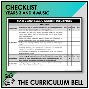 Preview of CHECKLIST | AUSTRALIAN CURRICULUM | YEARS 3 AND 4 MUSIC