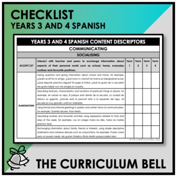 Preview of CHECKLIST | AUSTRALIAN CURRICULUM | YEARS 3 AND 4 SPANISH