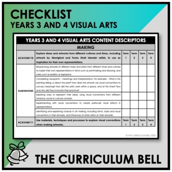 Preview of CHECKLIST | AUSTRALIAN CURRICULUM | YEARS 3 AND 4 VISUAL ARTS