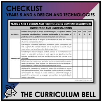 Preview of CHECKLIST | AUSTRALIAN CURRICULUM | YEARS 5 AND 6 DESIGN AND TECHNOLOGIES