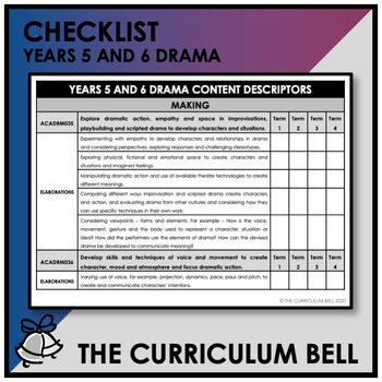 Preview of CHECKLIST | AUSTRALIAN CURRICULUM | YEARS 5 AND 6 DRAMA