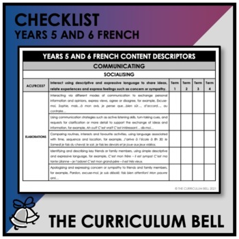 Preview of CHECKLIST | AUSTRALIAN CURRICULUM | YEARS 5 AND 6 FRENCH