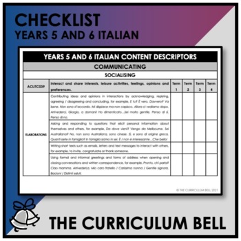 Preview of CHECKLIST | AUSTRALIAN CURRICULUM | YEARS 5 AND 6 ITALIAN