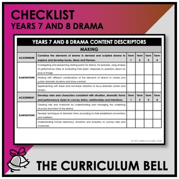 Preview of CHECKLIST | AUSTRALIAN CURRICULUM | YEARS 7 AND 8 DRAMA