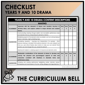 Preview of CHECKLIST | AUSTRALIAN CURRICULUM | YEARS 9 AND 10 DRAMA