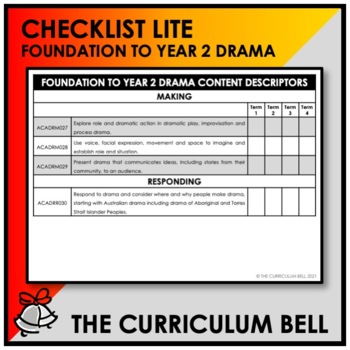 Preview of CHECKLIST LITE | AUSTRALIAN CURRICULUM | FOUNDATION TO YEAR 2 DRAMA