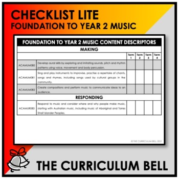 Preview of CHECKLIST LITE | AUSTRALIAN CURRICULUM | FOUNDATION TO YEAR 2 MUSIC