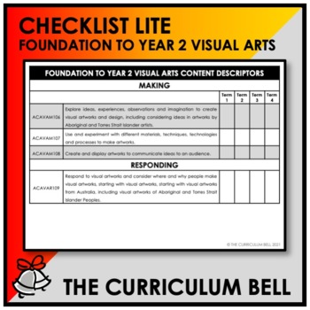 Preview of CHECKLIST LITE | AUSTRALIAN CURRICULUM | FOUNDATION TO YEAR 2 VISUAL ARTS