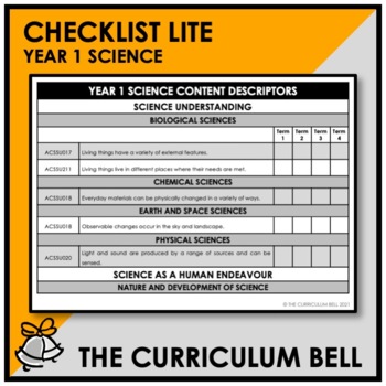 Preview of CHECKLIST LITE | AUSTRALIAN CURRICULUM | YEAR 1 SCIENCE