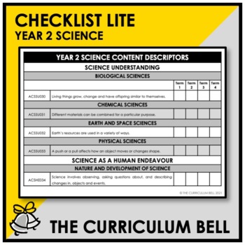 Preview of CHECKLIST LITE | AUSTRALIAN CURRICULUM | YEAR 2 SCIENCE