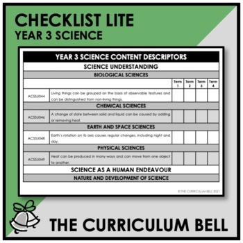 Preview of CHECKLIST LITE | AUSTRALIAN CURRICULUM | YEAR 3 SCIENCE