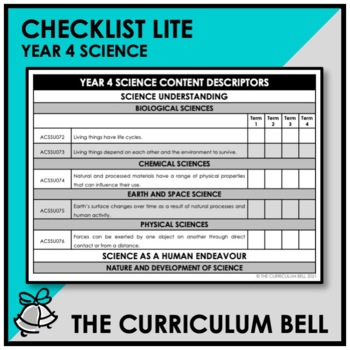Preview of CHECKLIST LITE | AUSTRALIAN CURRICULUM | YEAR 4 SCIENCE