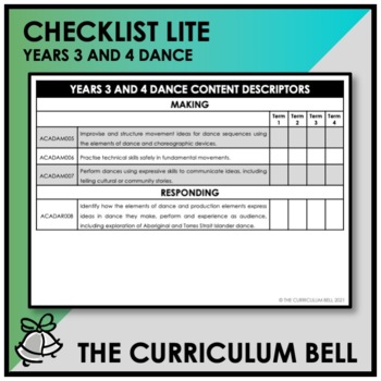 Preview of CHECKLIST LITE | AUSTRALIAN CURRICULUM | YEARS 3 AND 4 DANCE