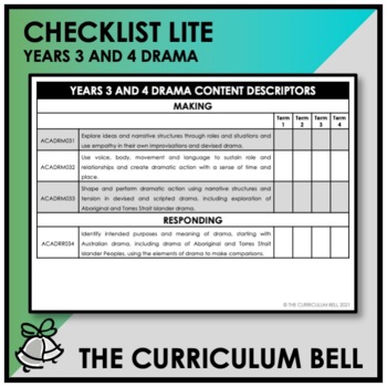 Preview of CHECKLIST LITE | AUSTRALIAN CURRICULUM | YEARS 3 AND 4 DRAMA