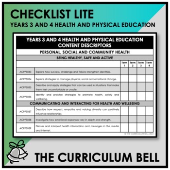Preview of CHECKLIST LITE | AUSTRALIAN CURRICULUM | YEARS 3 AND 4 HEALTH AND PHYSICAL ED