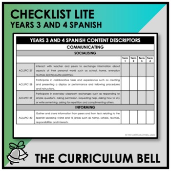 Preview of CHECKLIST LITE | AUSTRALIAN CURRICULUM | YEARS 3 AND 4 SPANISH