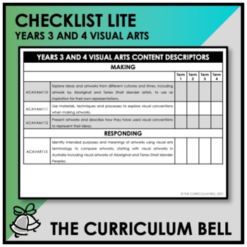 Preview of CHECKLIST LITE | AUSTRALIAN CURRICULUM | YEARS 3 AND 4 VISUAL ARTS