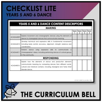 Preview of CHECKLIST LITE | AUSTRALIAN CURRICULUM | YEARS 5 AND 6 DANCE