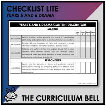 Preview of CHECKLIST LITE | AUSTRALIAN CURRICULUM | YEARS 5 AND 6 DRAMA