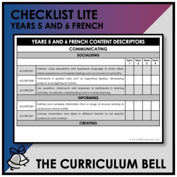 Preview of CHECKLIST LITE | AUSTRALIAN CURRICULUM | YEARS 5 AND 6 FRENCH