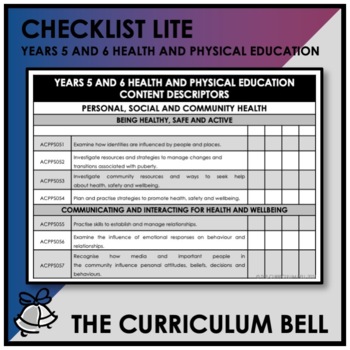 Preview of CHECKLIST LITE | AUSTRALIAN CURRICULUM | YEARS 5 AND 6 HEALTH AND PHYSICAL ED