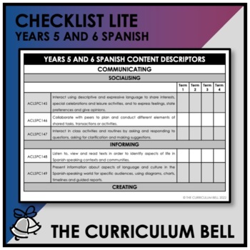 Preview of CHECKLIST LITE | AUSTRALIAN CURRICULUM | YEARS 5 AND 6 SPANISH