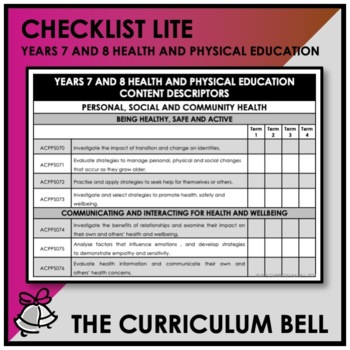 Preview of CHECKLIST LITE | AUSTRALIAN CURRICULUM | YEARS 7 AND 8 HEALTH AND PHYSICAL ED