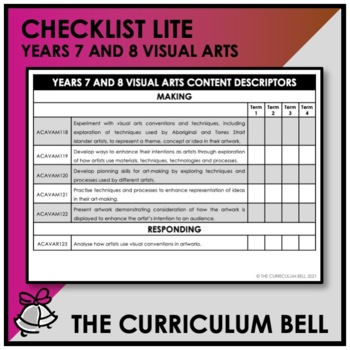 Preview of CHECKLIST LITE | AUSTRALIAN CURRICULUM | YEARS 7 AND 8 VISUAL ARTS