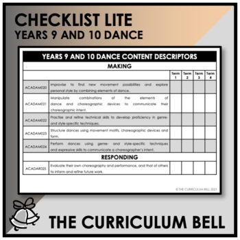 Preview of CHECKLIST LITE | AUSTRALIAN CURRICULUM | YEARS 9 AND 10 DANCE