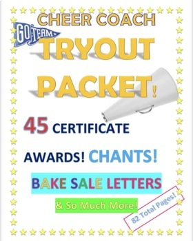 Preview of (82 Pgs!) CHEER COACH Tryout Packet-45 Certificates, Coach Forms, Chants, BUNDLE