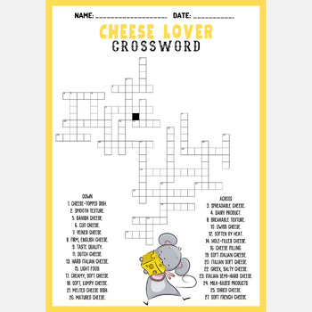 CHEESE LOVER crossword puzzle worksheet activity by Mind Games Studio